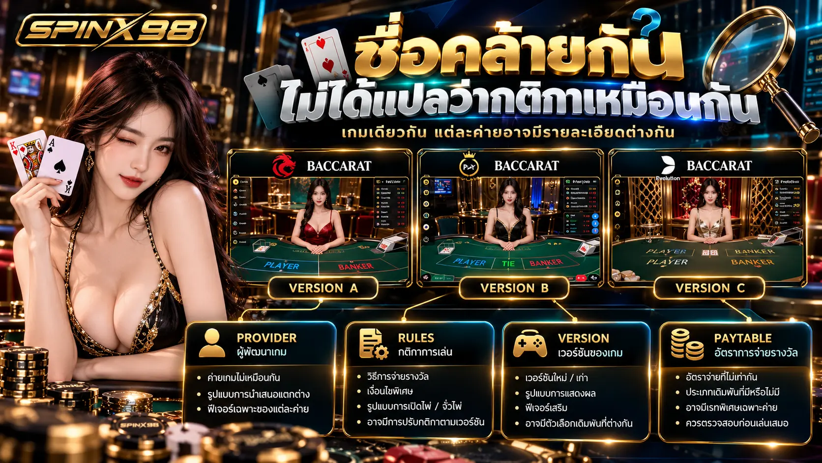 ชื่อเกมเดียวกันแต่คนละค่าย ทำไมเวอร์ชันคาสิโนถึงมีรายละเอียดไม่เหมือนกัน
